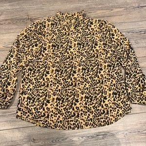 J. Crew Leopard Blouse Large Ruffled Collar